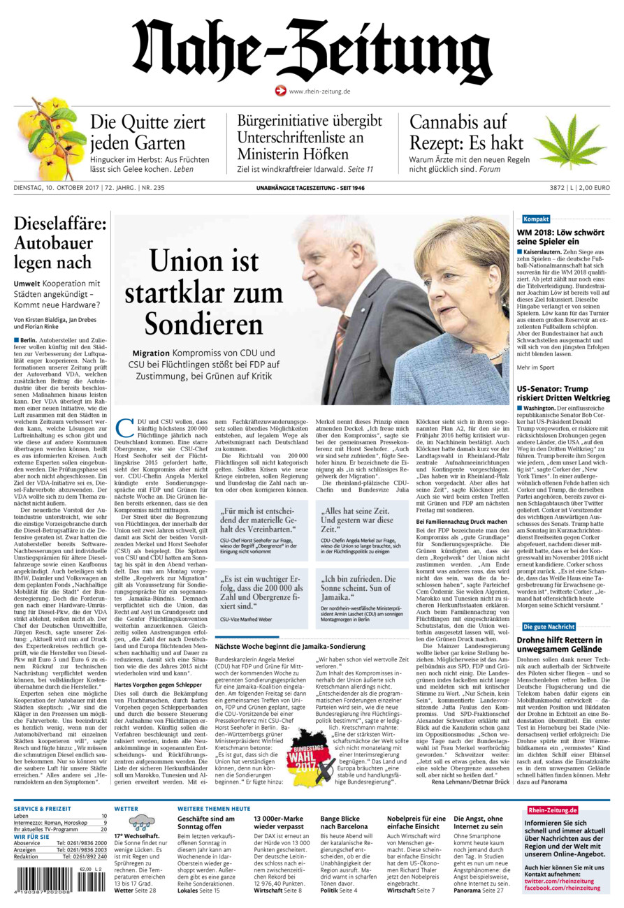 Nahe-Zeitung vom Dienstag, 10.10.2017