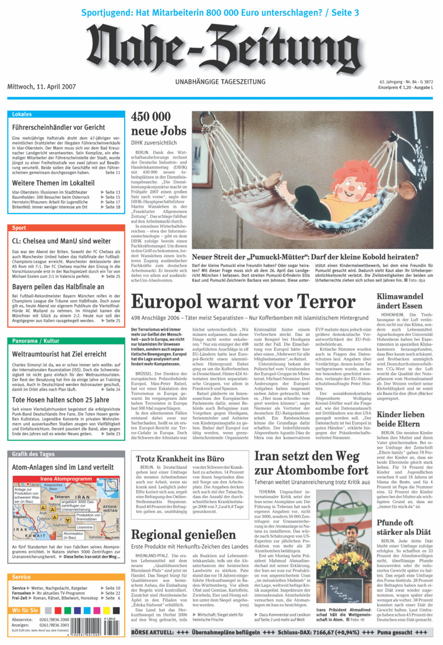 Nahe-Zeitung vom Mittwoch, 11.04.2007