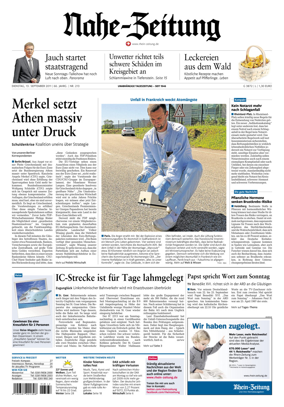 Nahe-Zeitung vom Dienstag, 13.09.2011