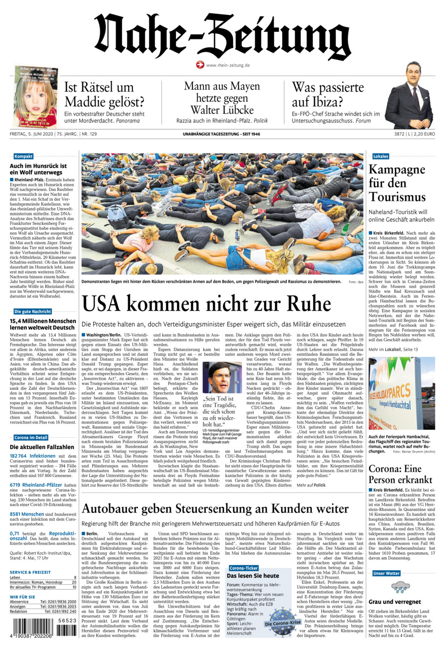 Nahe-Zeitung vom Freitag, 05.06.2020