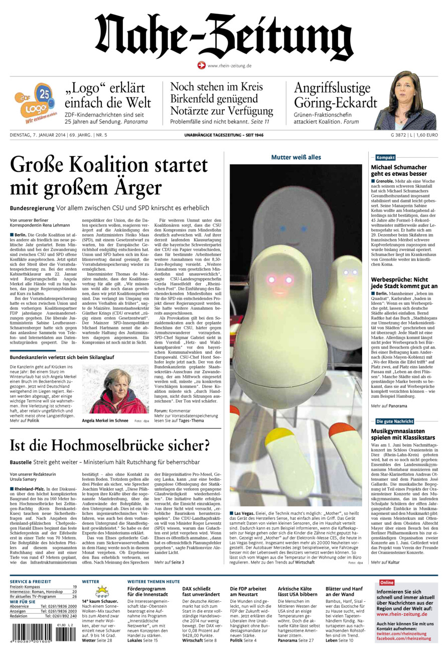 Nahe-Zeitung vom Dienstag, 07.01.2014