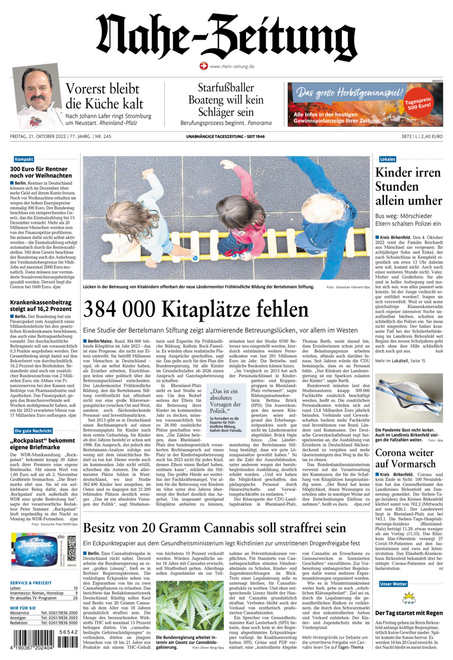 Nahe-Zeitung vom Freitag, 21.10.2022