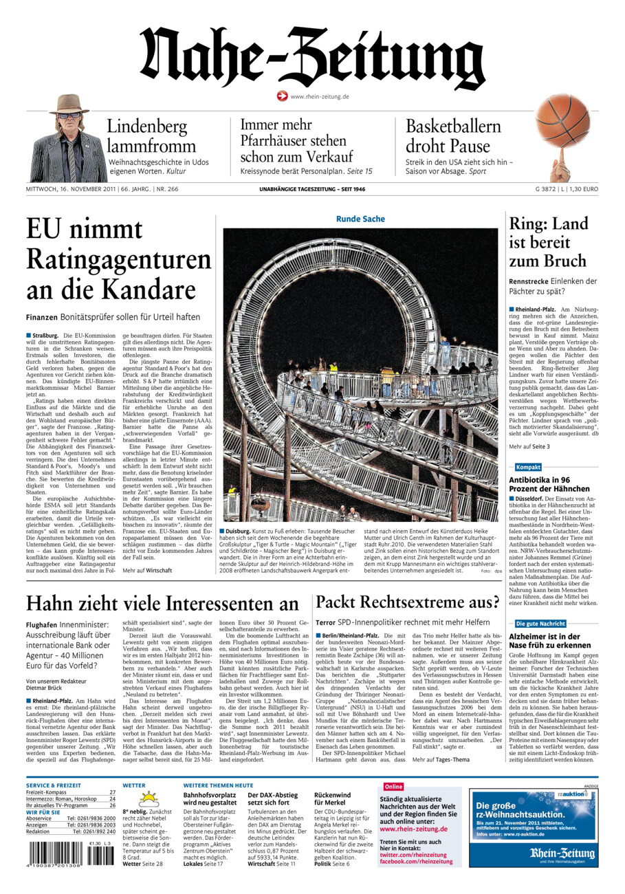 Nahe-Zeitung vom Mittwoch, 16.11.2011