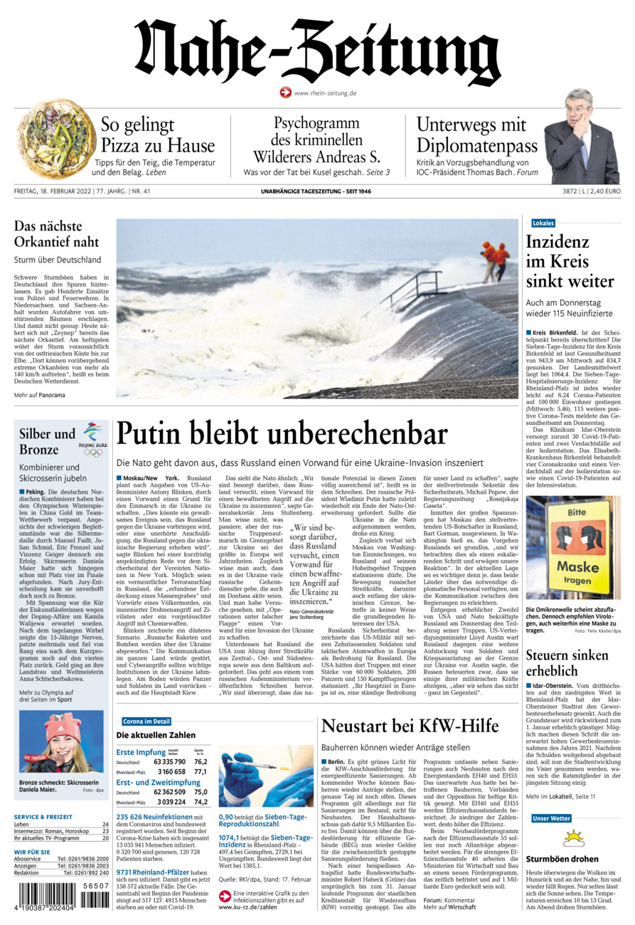 Nahe-Zeitung vom Freitag, 18.02.2022