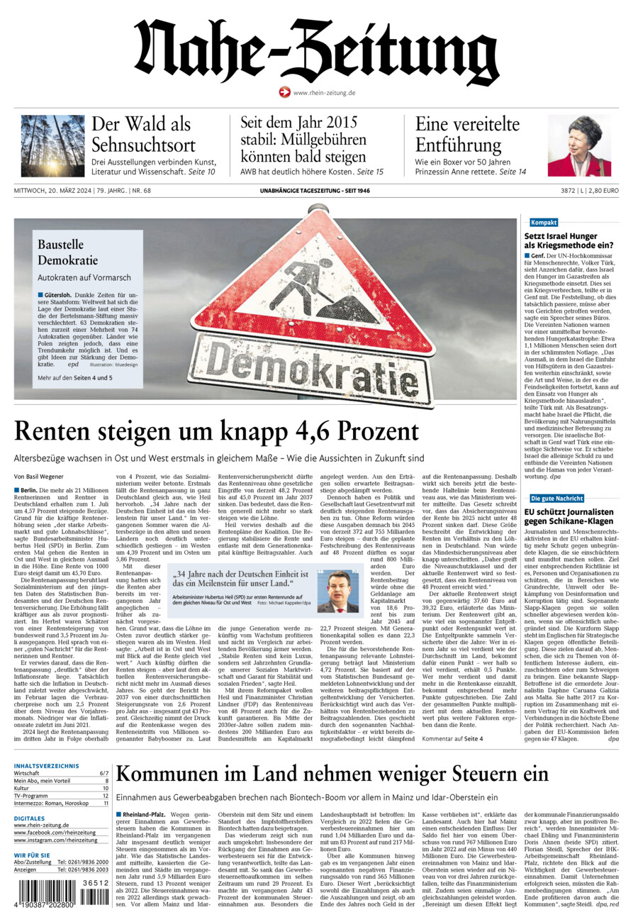 Nahe-Zeitung vom Mittwoch, 20.03.2024