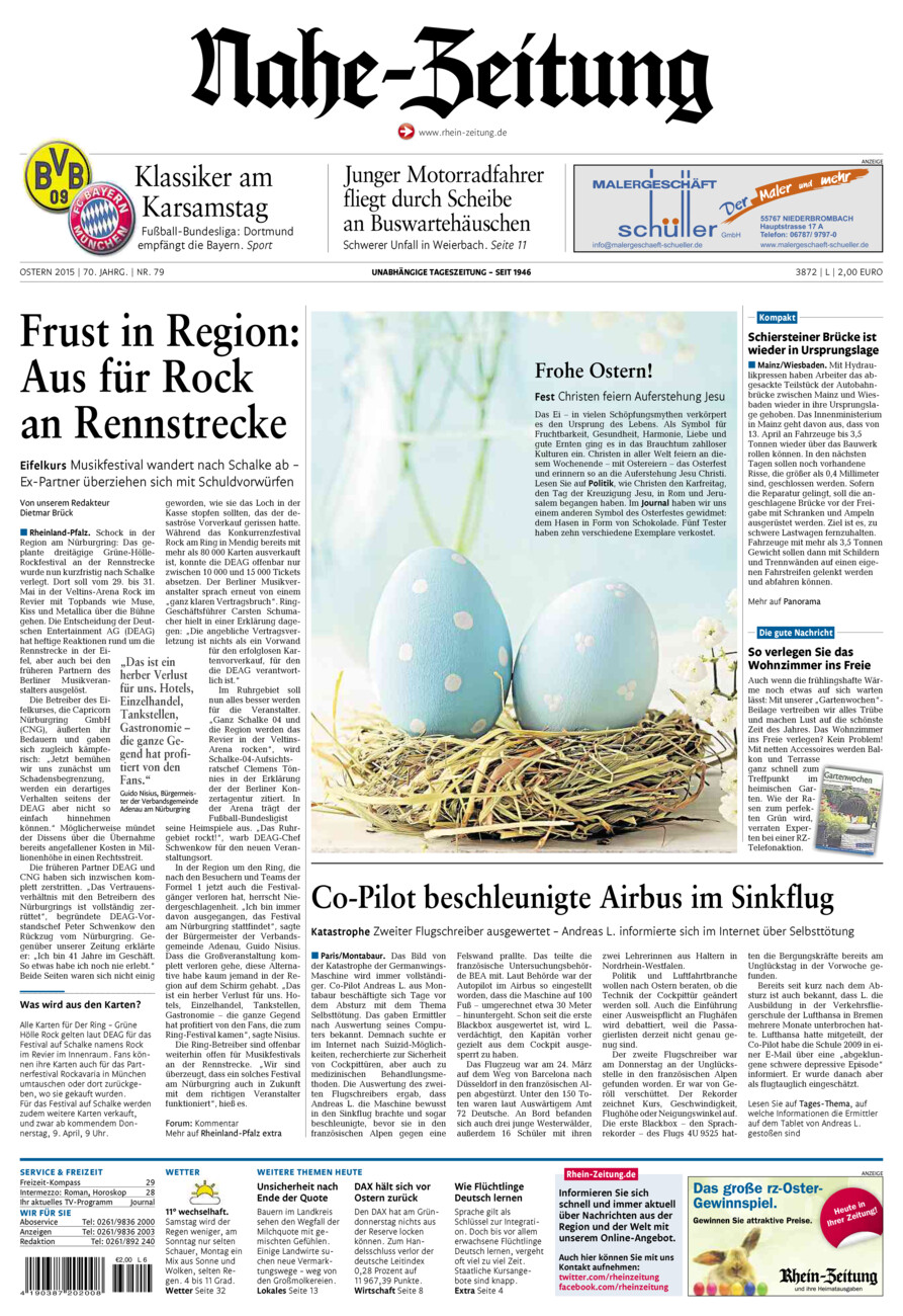 Nahe-Zeitung vom Samstag, 04.04.2015
