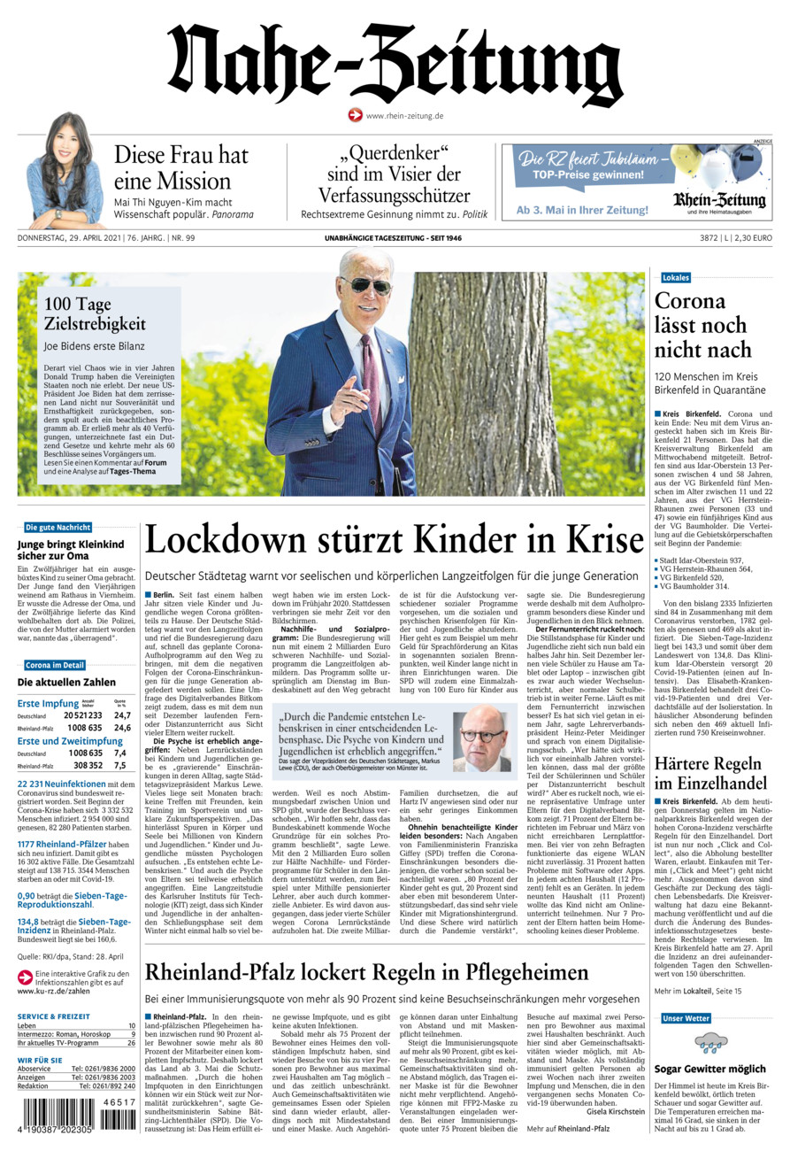 Nahe-Zeitung vom Donnerstag, 29.04.2021