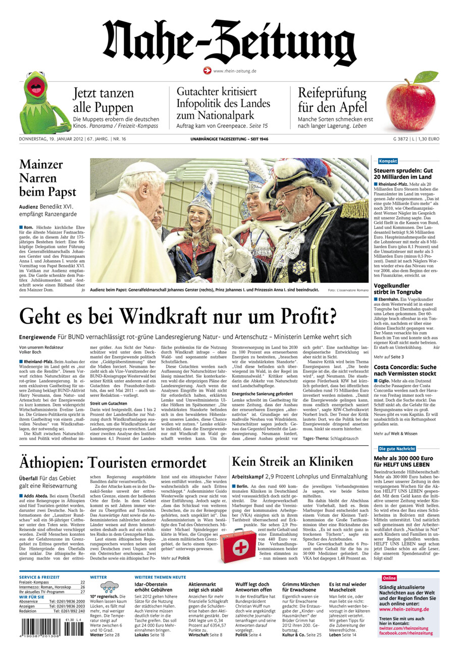 Nahe-Zeitung vom Donnerstag, 19.01.2012