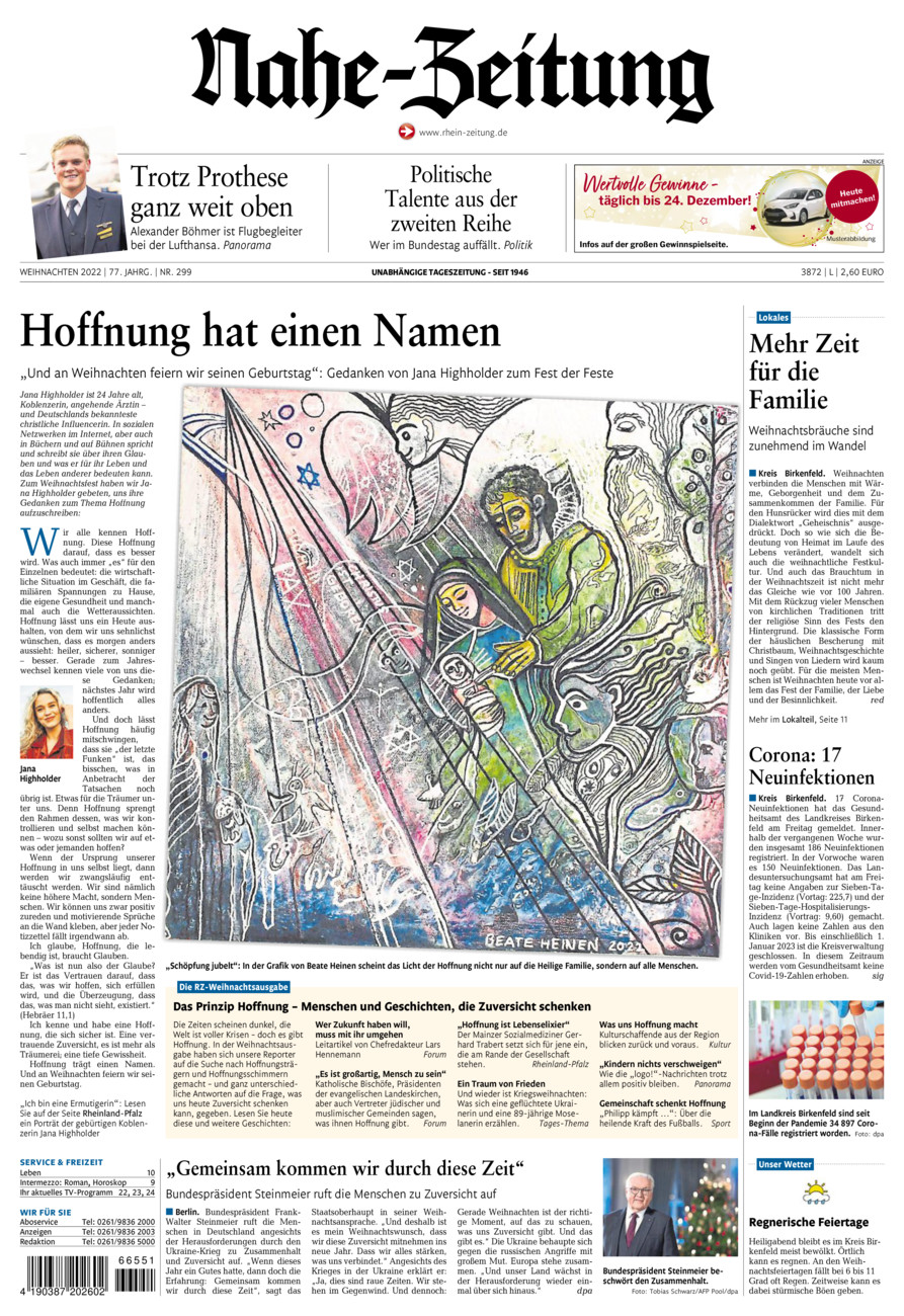 Nahe-Zeitung vom Samstag, 24.12.2022