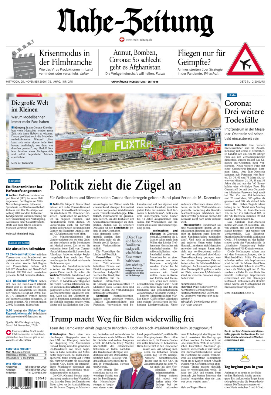 Nahe-Zeitung vom Mittwoch, 25.11.2020