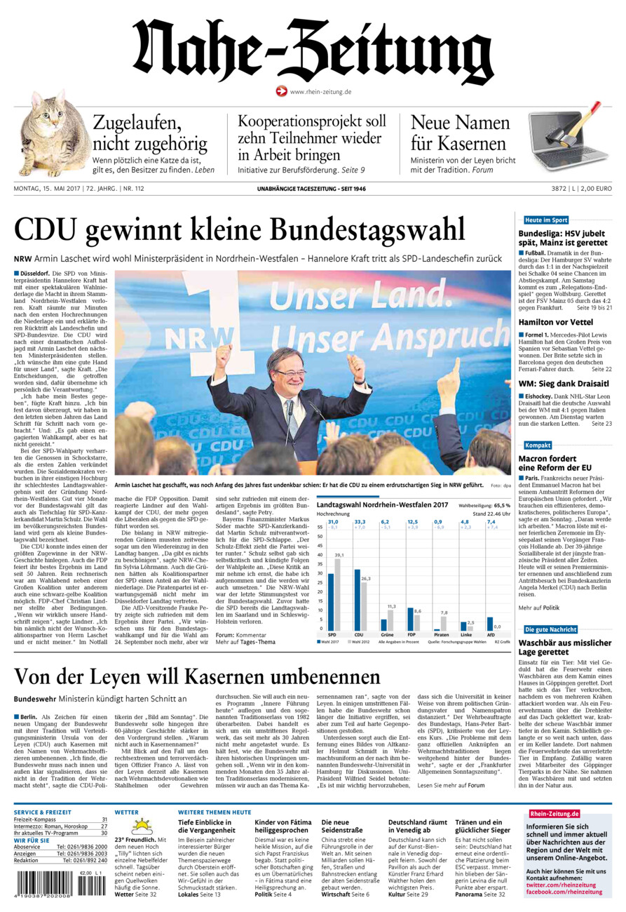 Nahe-Zeitung vom Montag, 15.05.2017