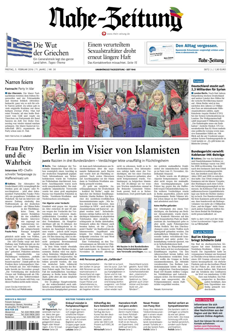 Nahe-Zeitung vom Freitag, 05.02.2016