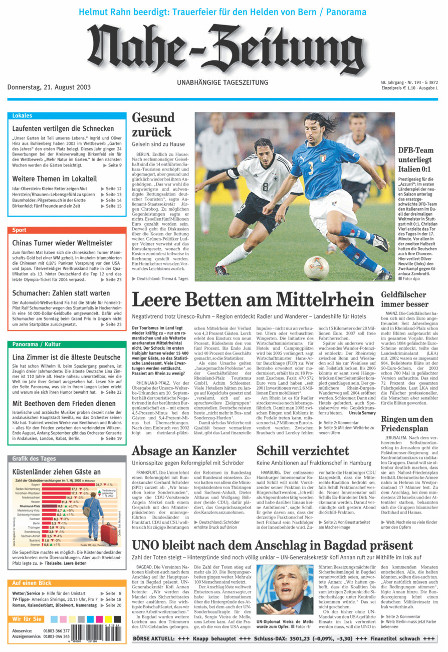 Nahe-Zeitung vom Donnerstag, 21.08.2003