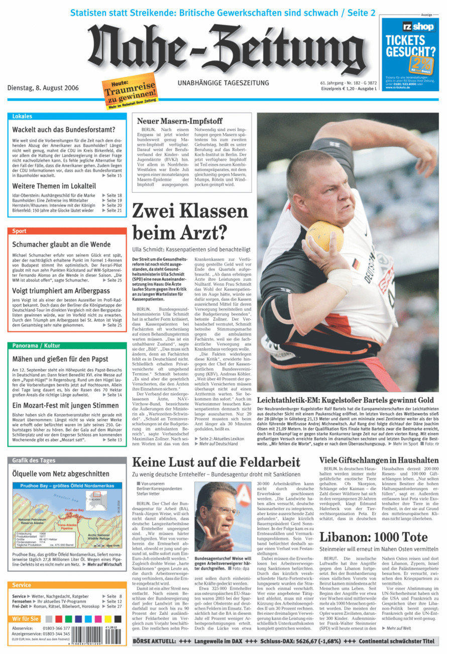 Nahe-Zeitung vom Dienstag, 08.08.2006