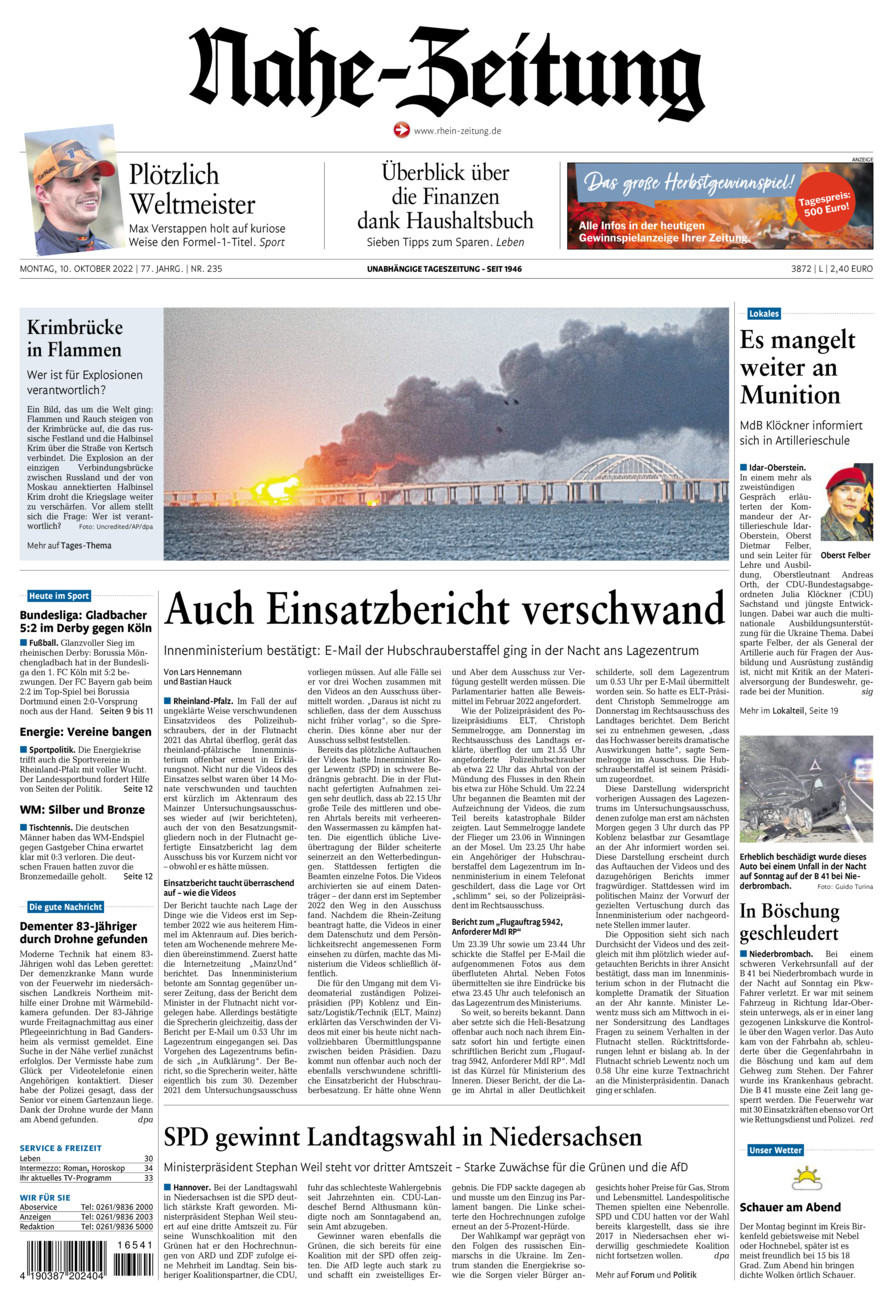 Nahe-Zeitung vom Montag, 10.10.2022