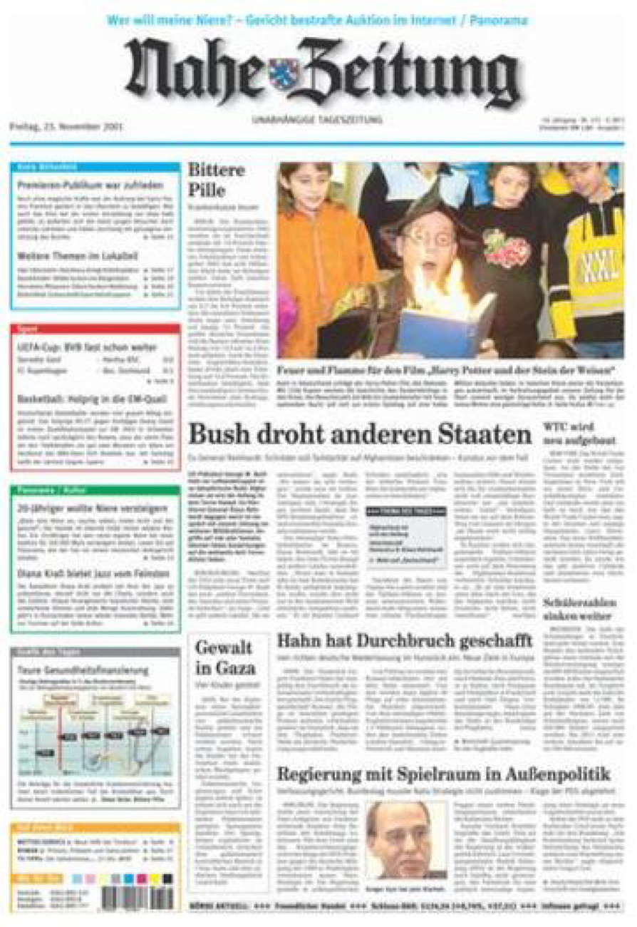 Nahe-Zeitung vom Freitag, 23.11.2001
