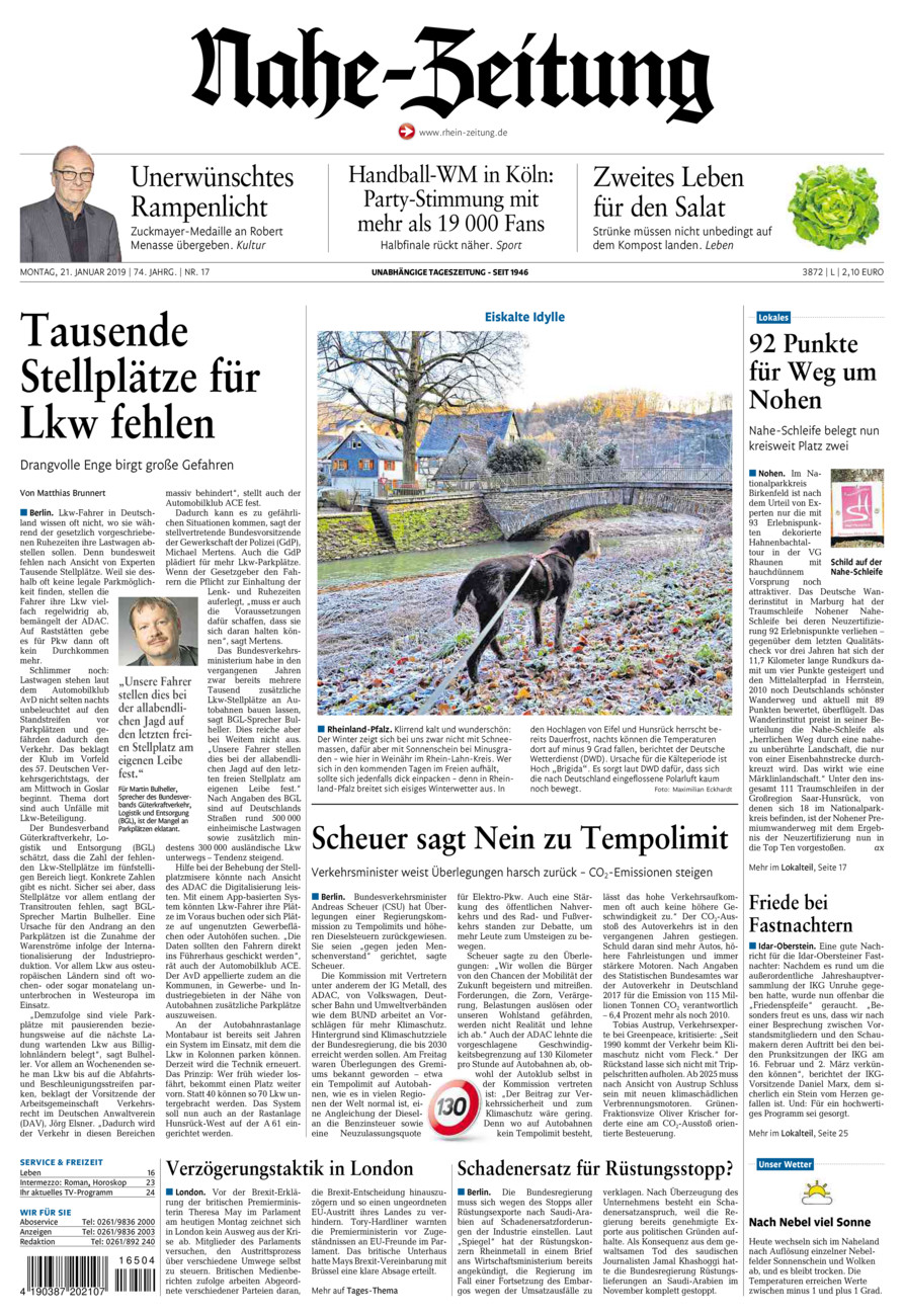 Nahe-Zeitung vom Montag, 21.01.2019