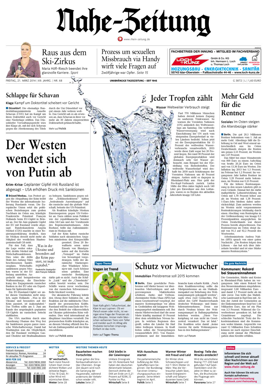 Nahe-Zeitung vom Freitag, 21.03.2014