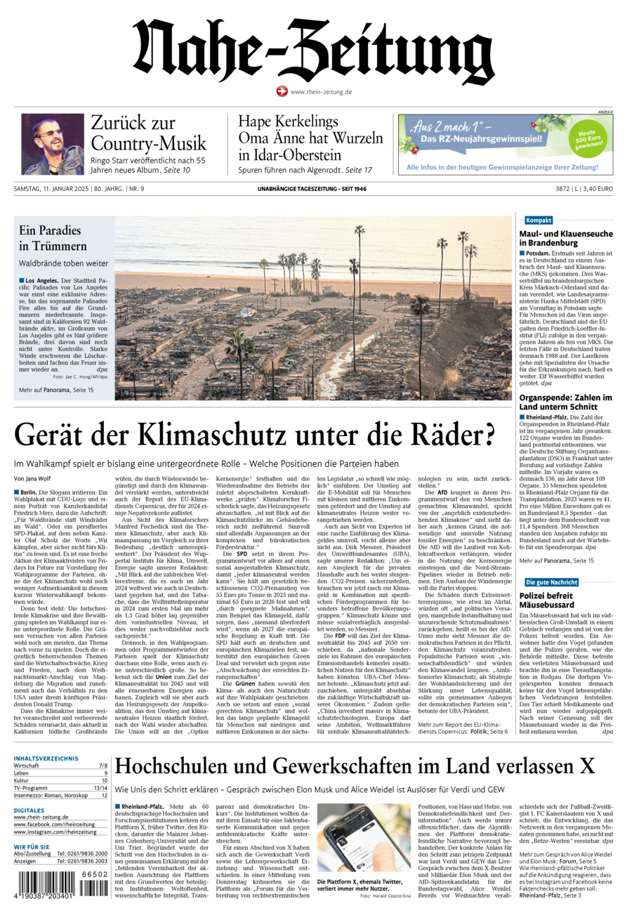 Nahe-Zeitung vom Samstag, 11.01.2025