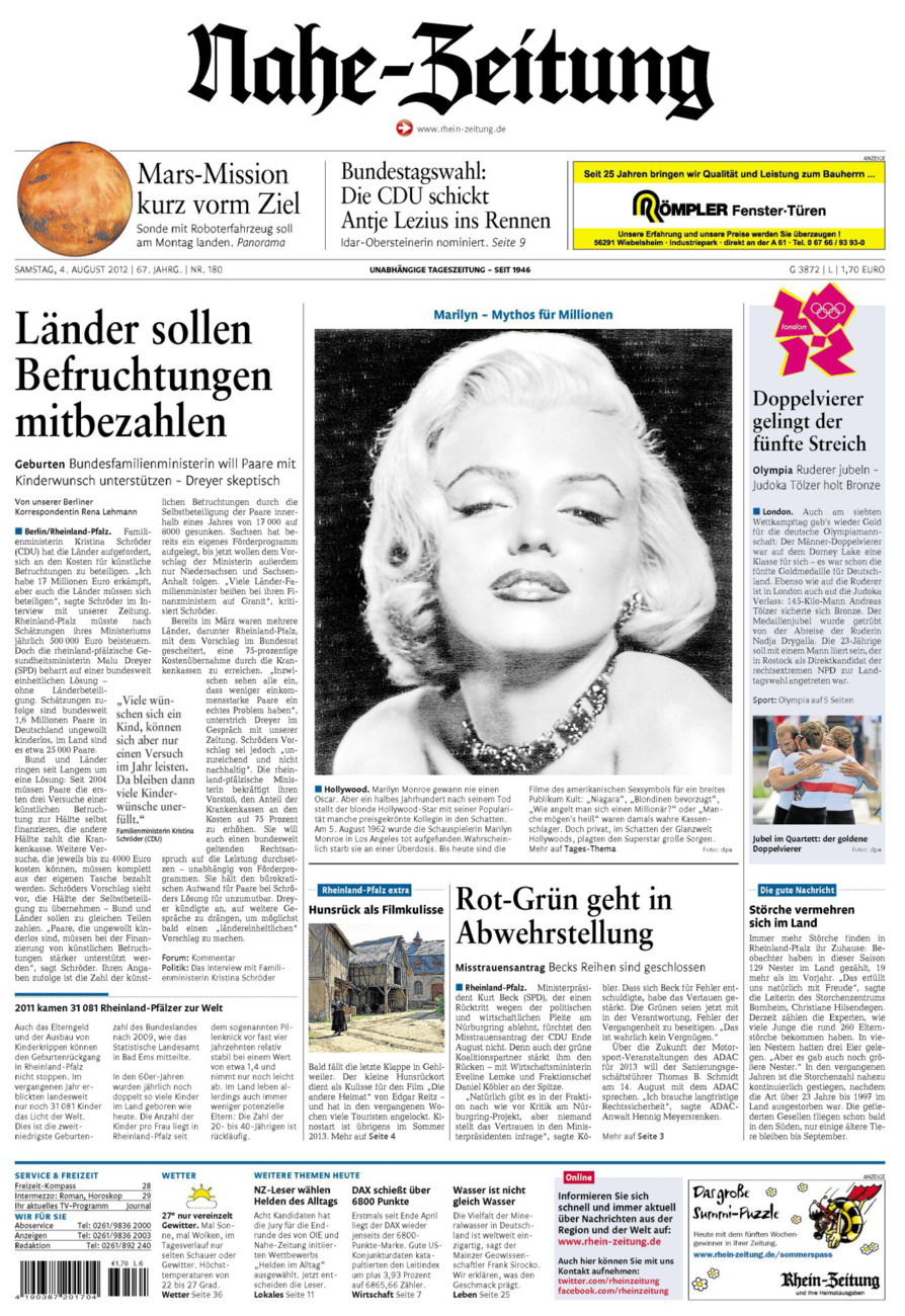 Nahe-Zeitung vom Samstag, 04.08.2012
