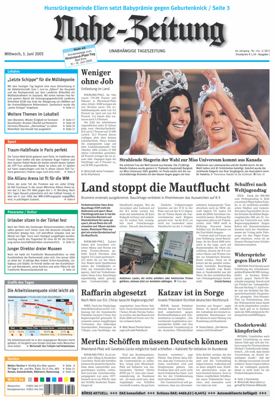 Nahe-Zeitung vom Mittwoch, 01.06.2005