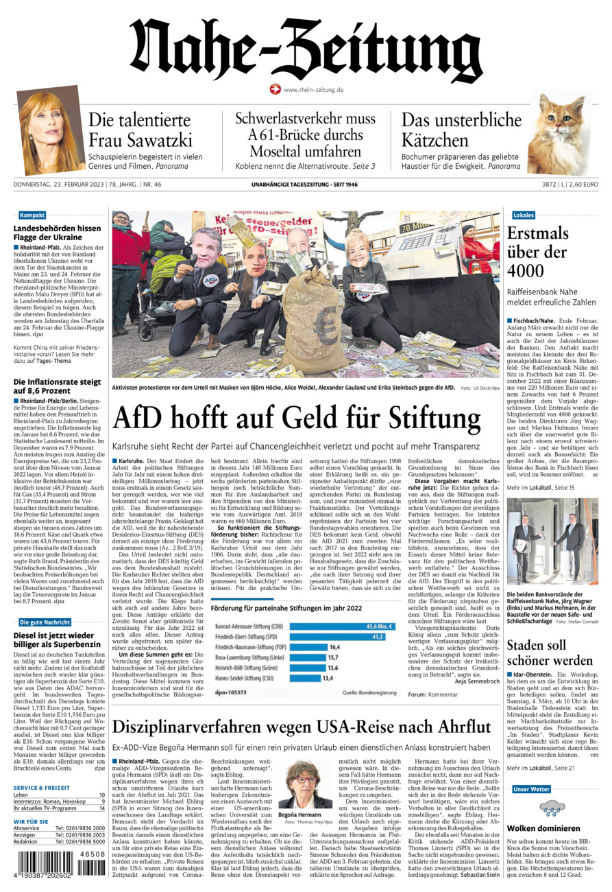 Nahe-Zeitung vom Donnerstag, 23.02.2023