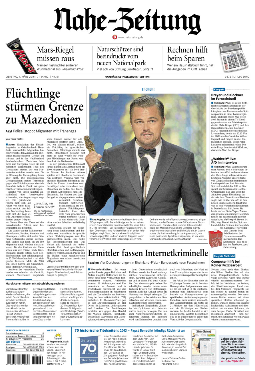 Nahe-Zeitung vom Dienstag, 01.03.2016