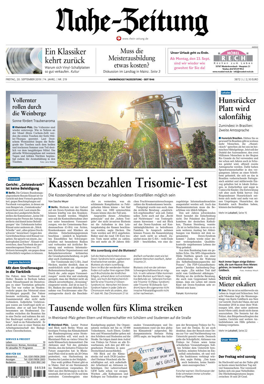 Nahe-Zeitung vom Freitag, 20.09.2019