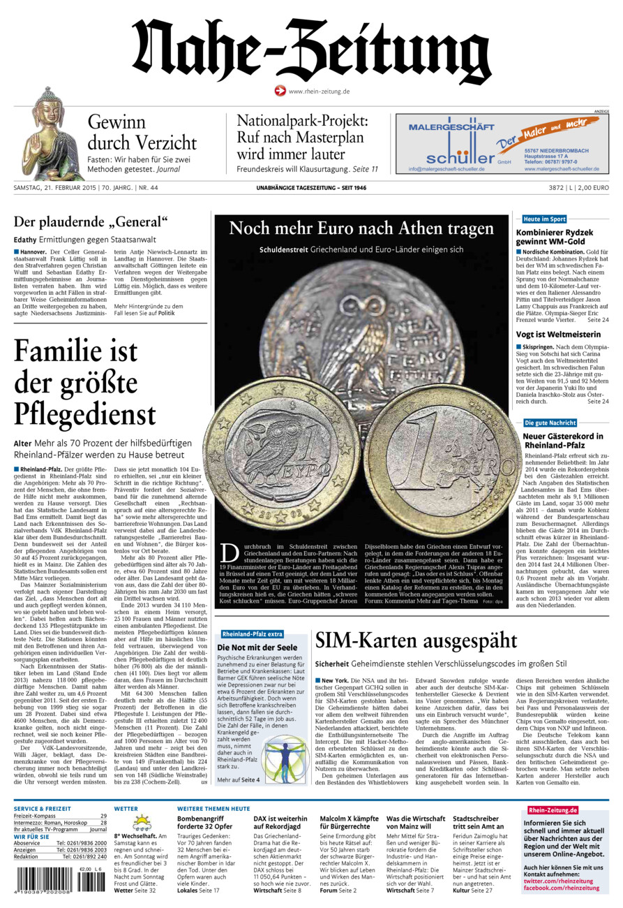 Nahe-Zeitung vom Samstag, 21.02.2015