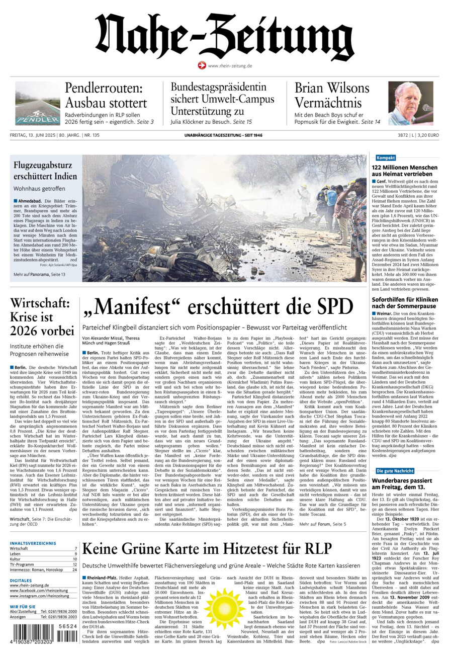 Nahe-Zeitung vom Freitag, 13.06.2025
