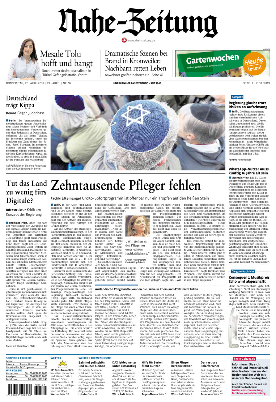 Nahe-Zeitung vom Donnerstag, 26.04.2018