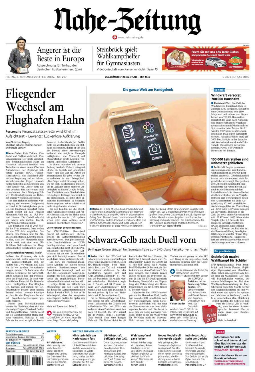 Nahe-Zeitung vom Freitag, 06.09.2013