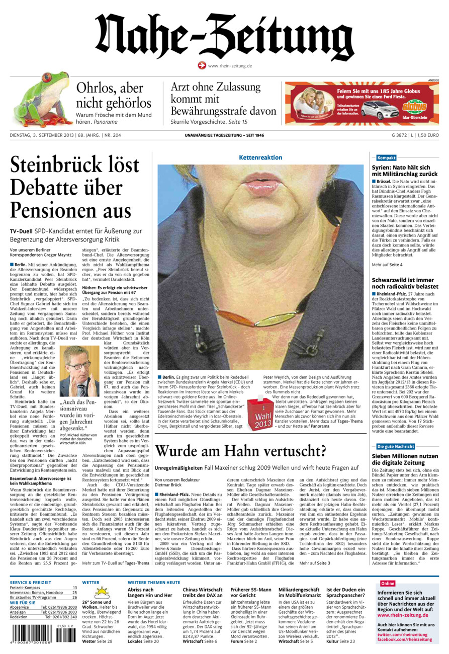 Nahe-Zeitung vom Dienstag, 03.09.2013