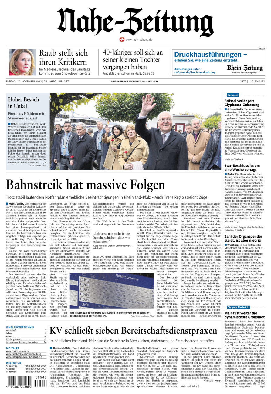 Nahe-Zeitung vom Freitag, 17.11.2023