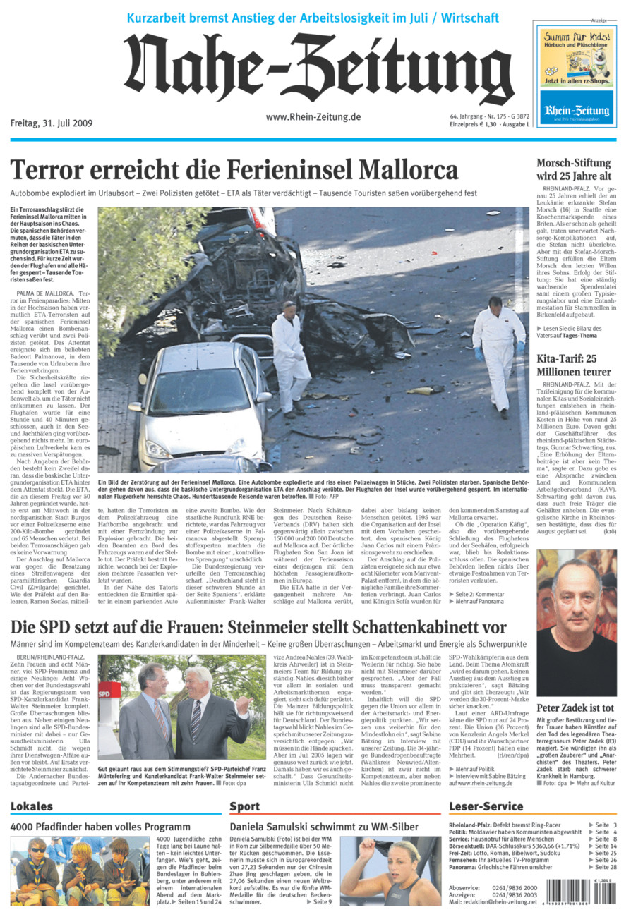 Nahe-Zeitung vom Freitag, 31.07.2009