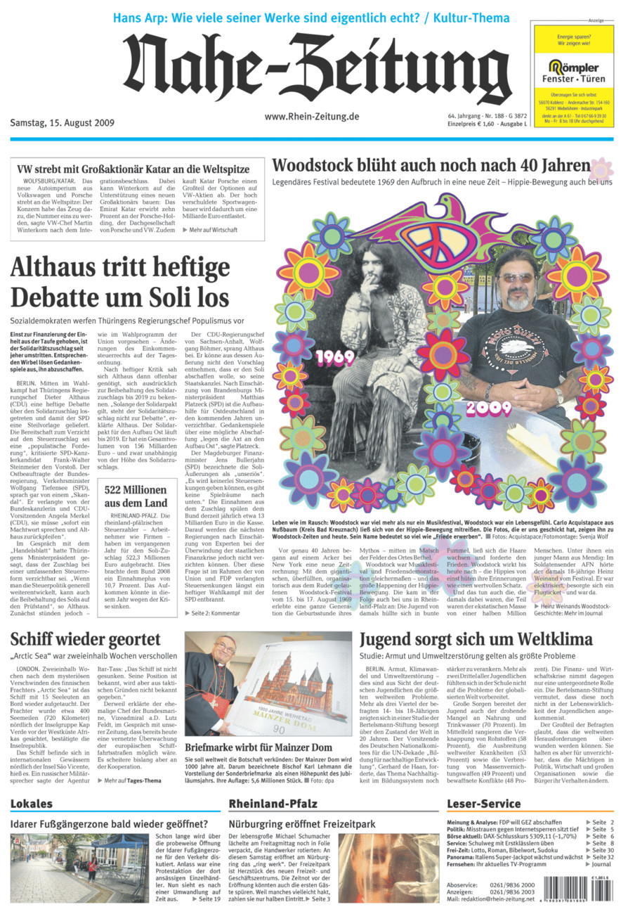 Nahe-Zeitung vom Samstag, 15.08.2009