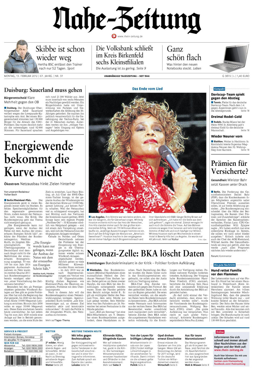 Nahe-Zeitung vom Montag, 13.02.2012