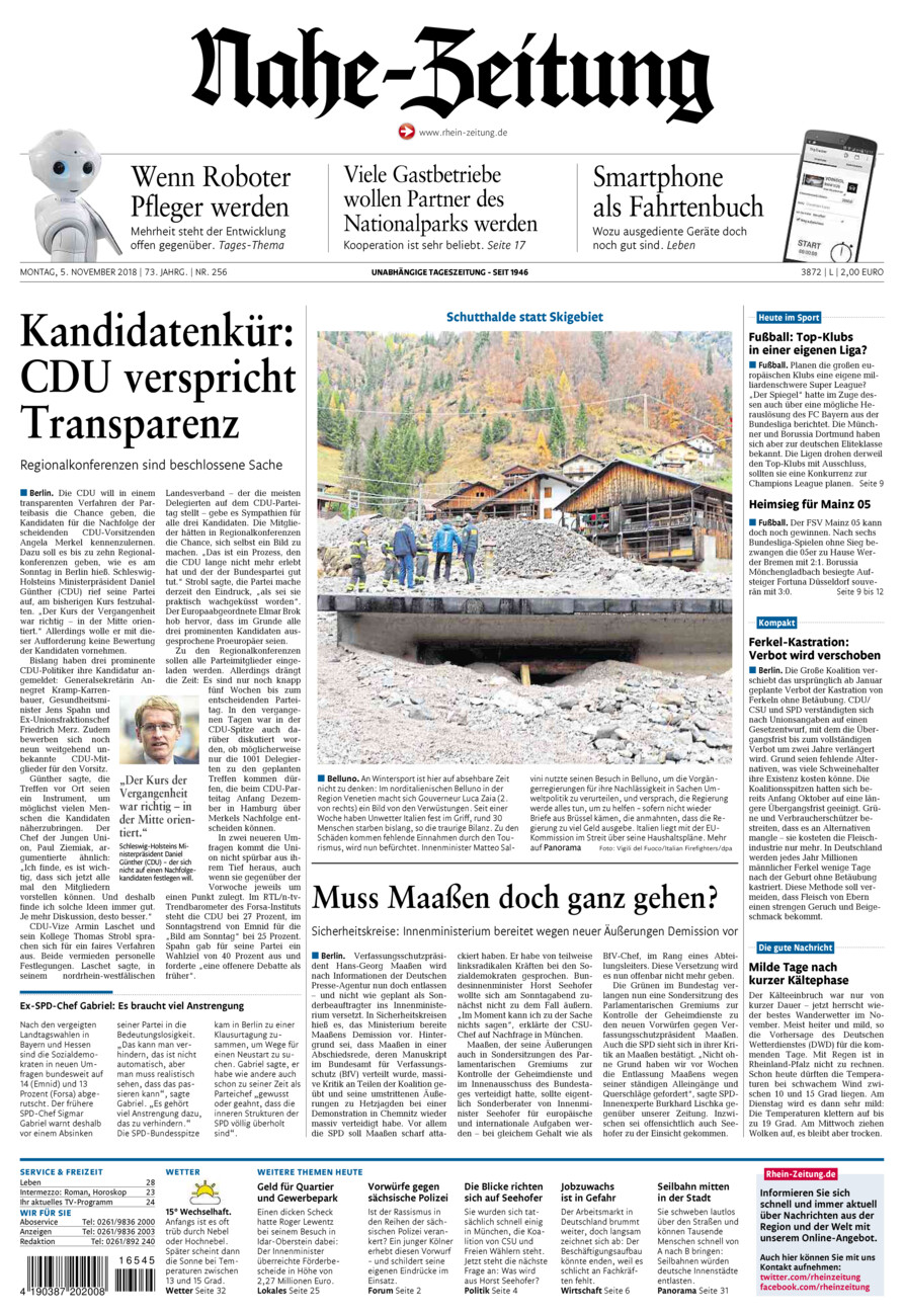 Nahe-Zeitung vom Montag, 05.11.2018