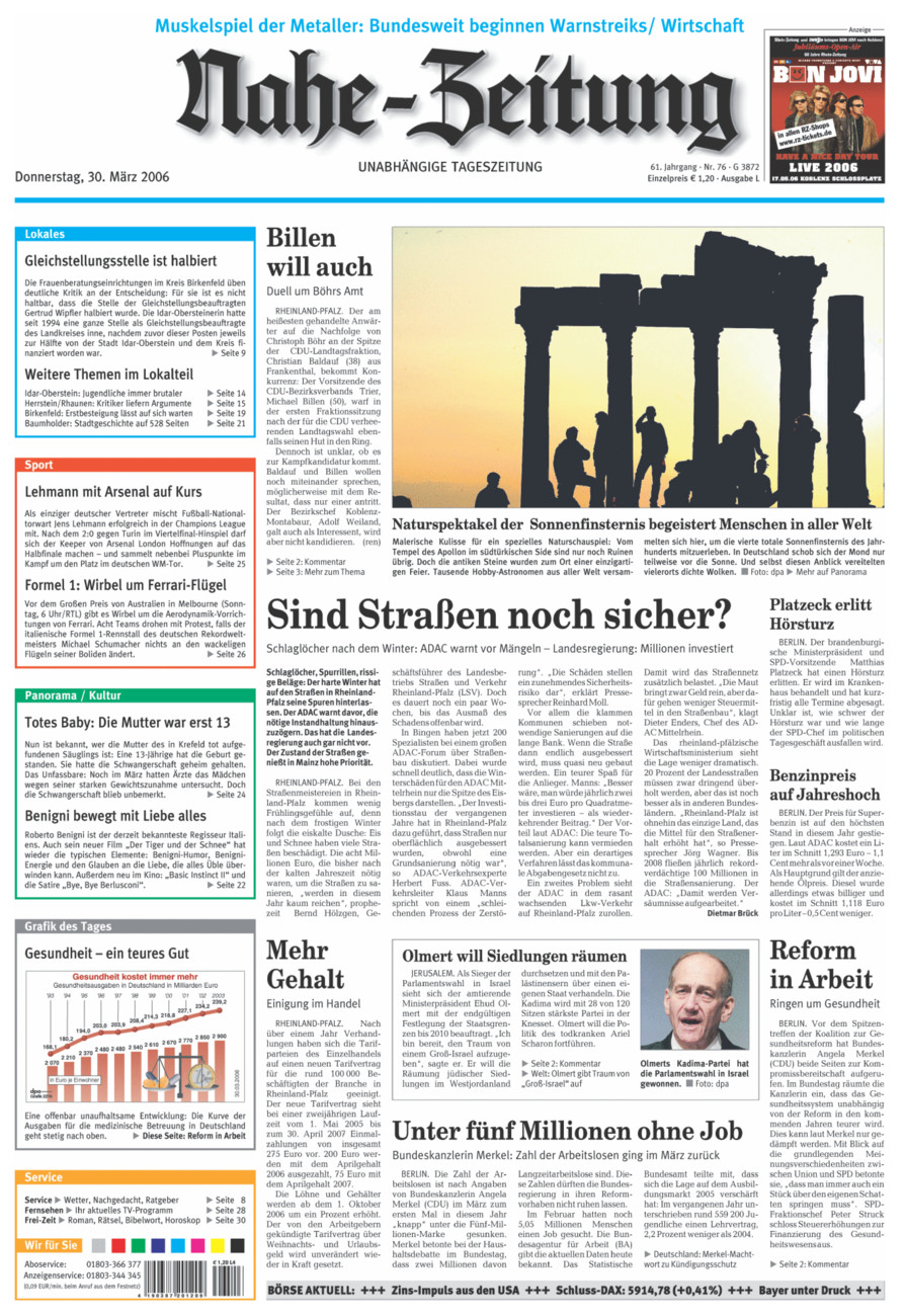 Nahe-Zeitung vom Donnerstag, 30.03.2006