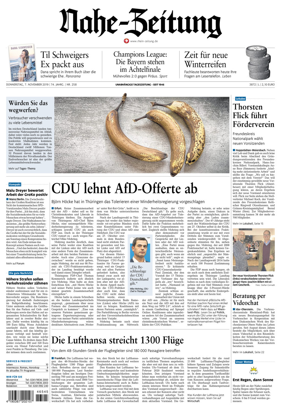 Nahe-Zeitung vom Donnerstag, 07.11.2019
