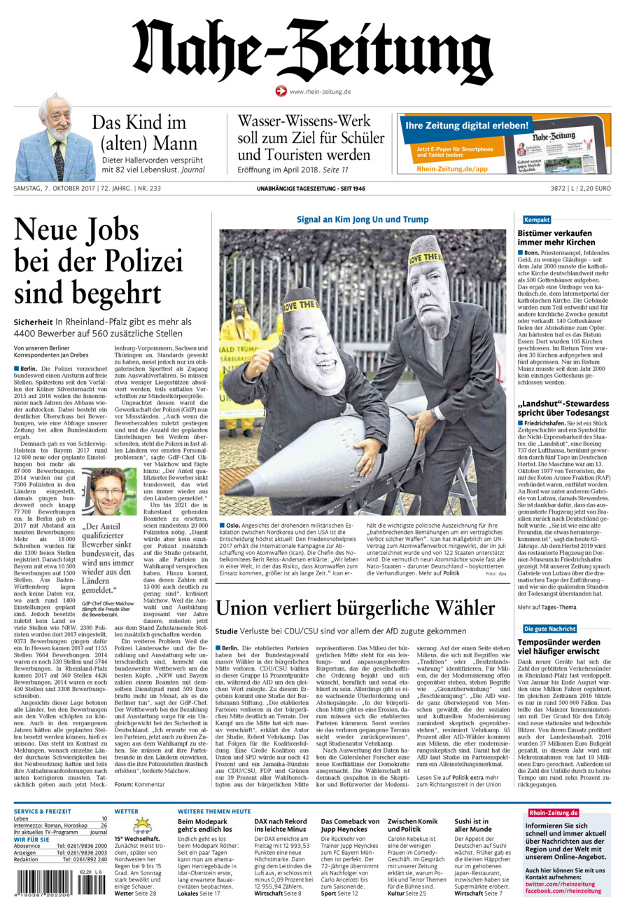 Nahe-Zeitung vom Samstag, 07.10.2017