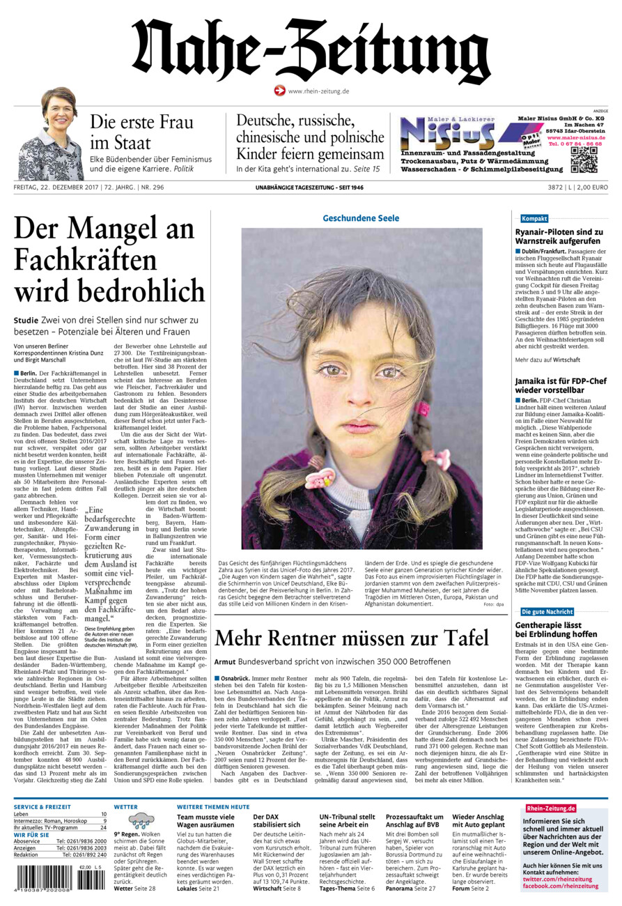 Nahe-Zeitung vom Freitag, 22.12.2017