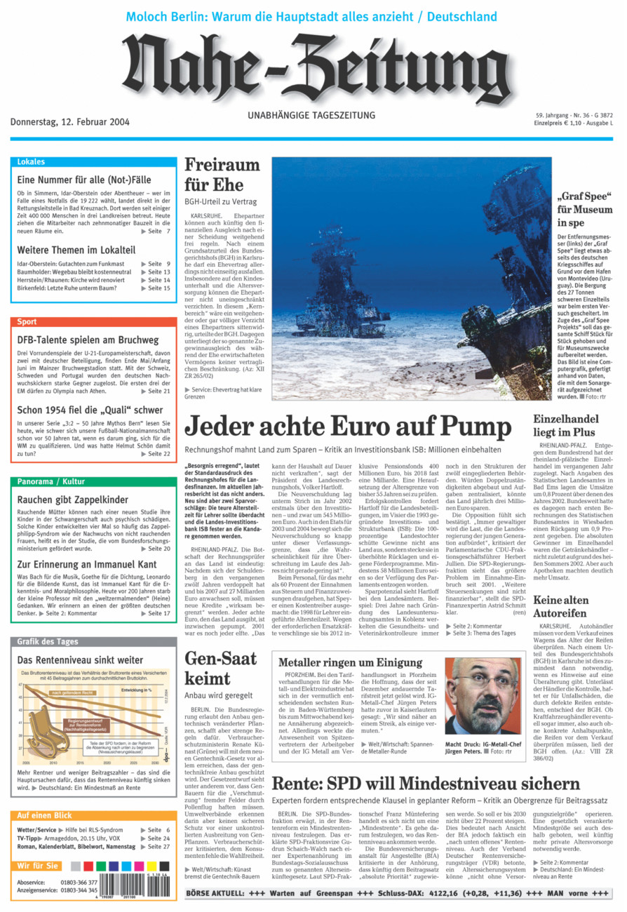 Nahe-Zeitung vom Donnerstag, 12.02.2004