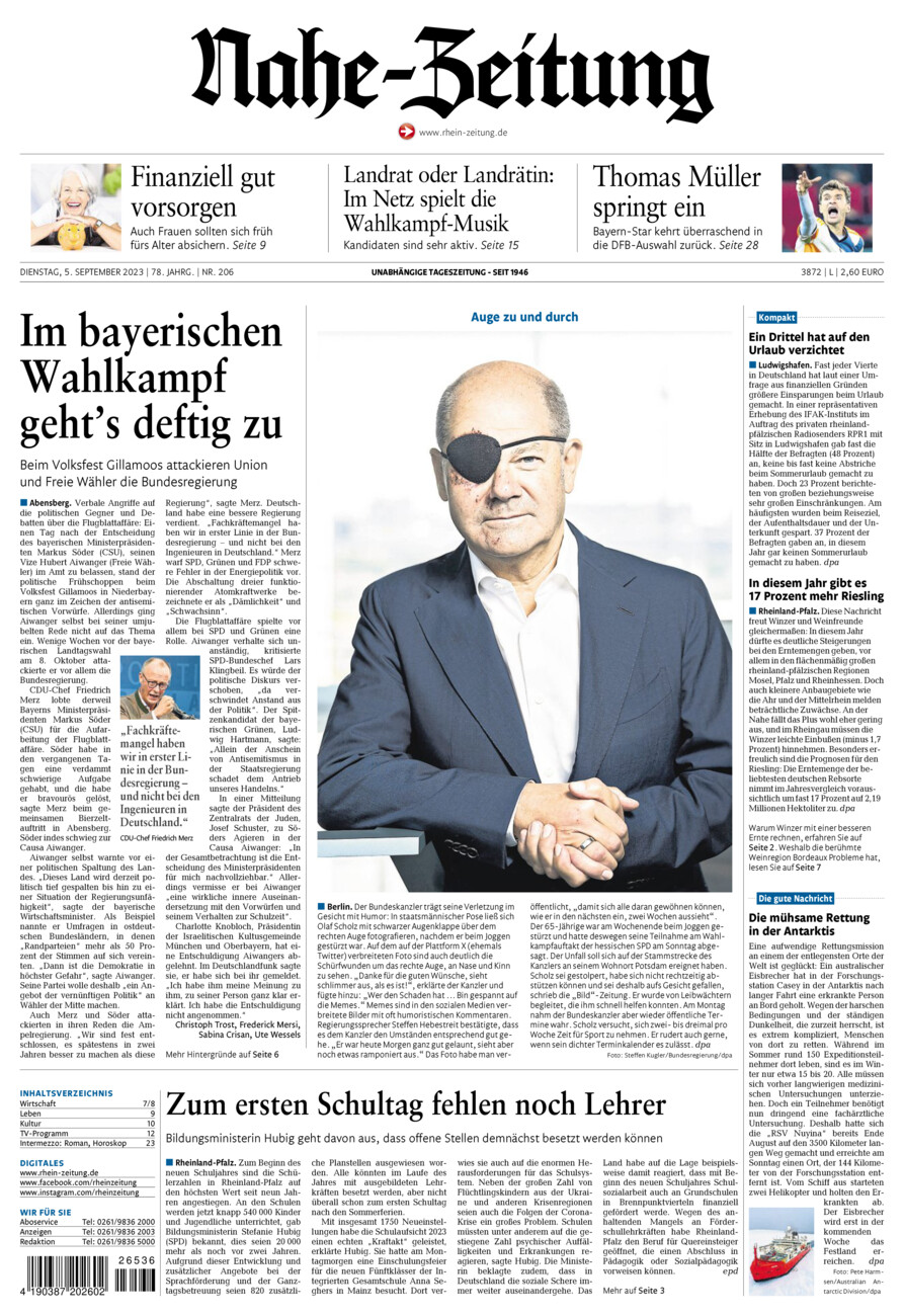 Nahe-Zeitung vom Dienstag, 05.09.2023