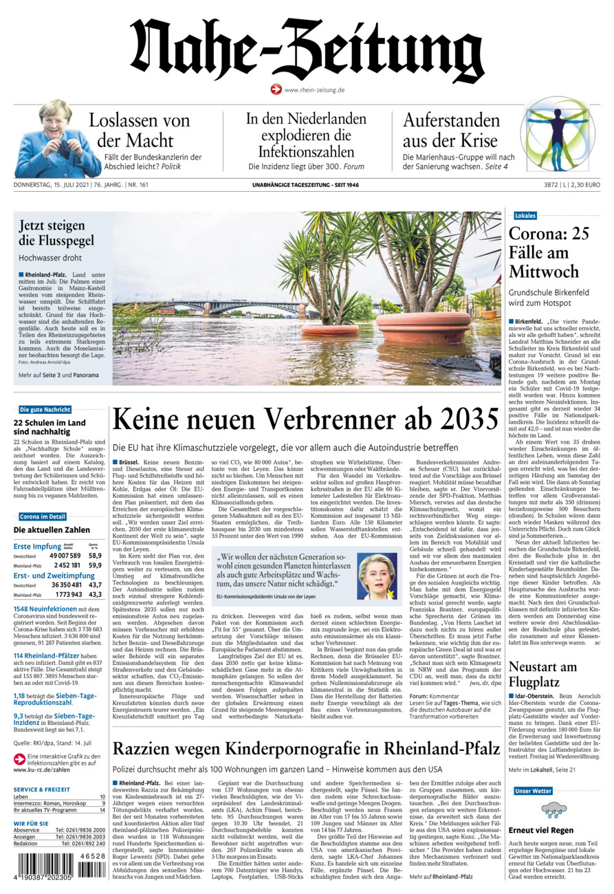 Nahe-Zeitung vom Donnerstag, 15.07.2021
