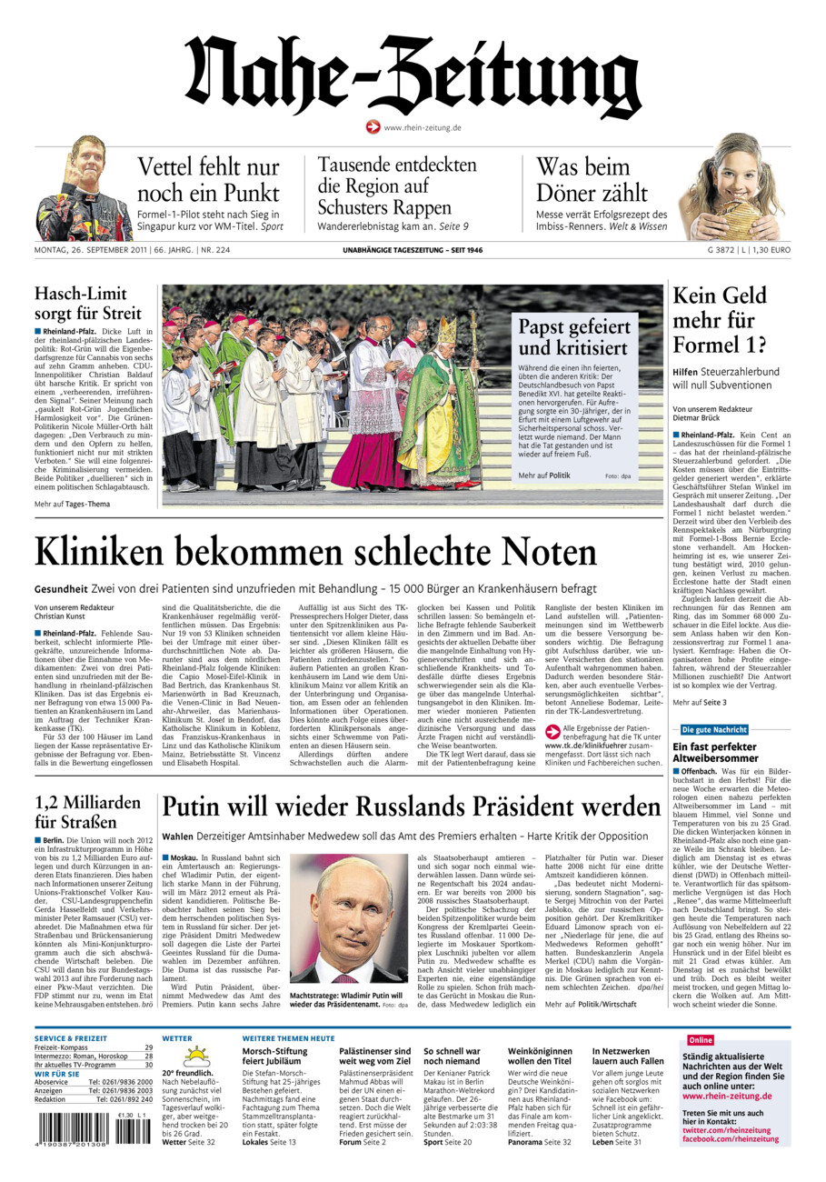 Nahe-Zeitung vom Montag, 26.09.2011