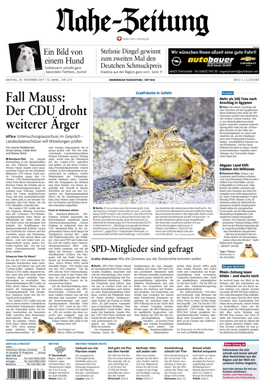 Nahe-Zeitung vom Samstag, 25.11.2017