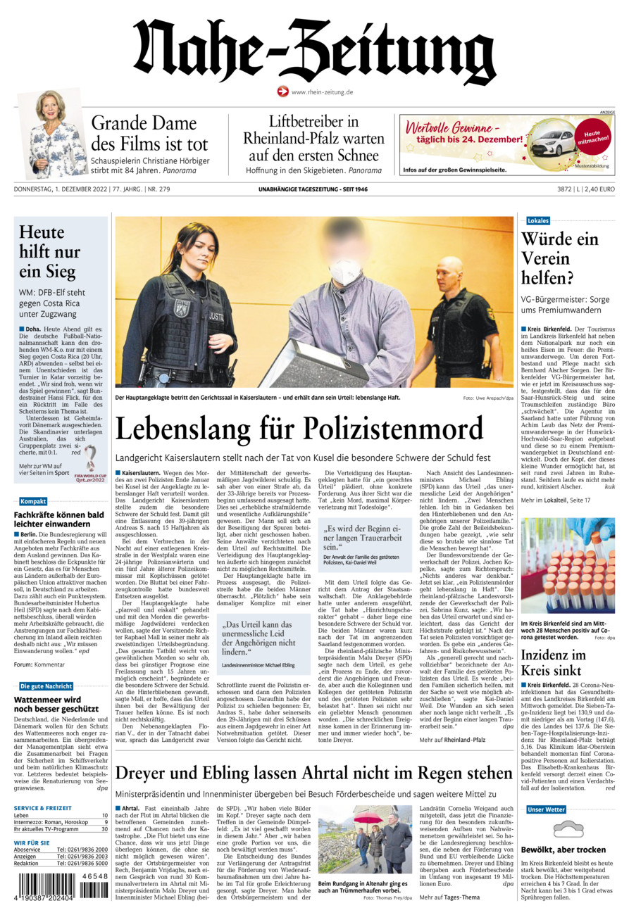 Nahe-Zeitung vom Donnerstag, 01.12.2022