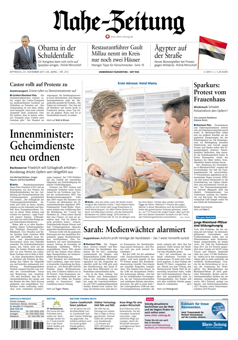 Nahe-Zeitung vom Mittwoch, 23.11.2011