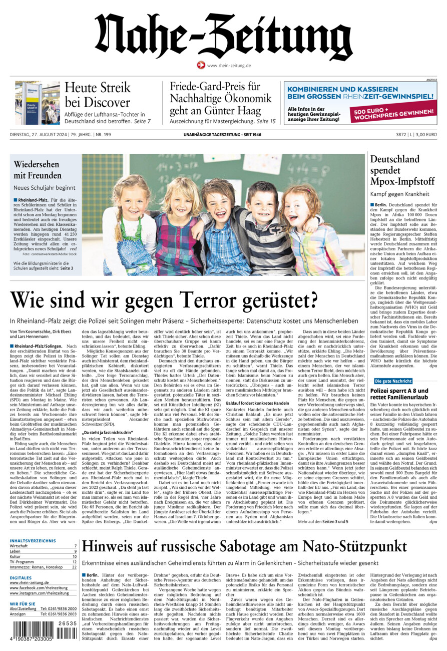 Nahe-Zeitung vom Dienstag, 27.08.2024